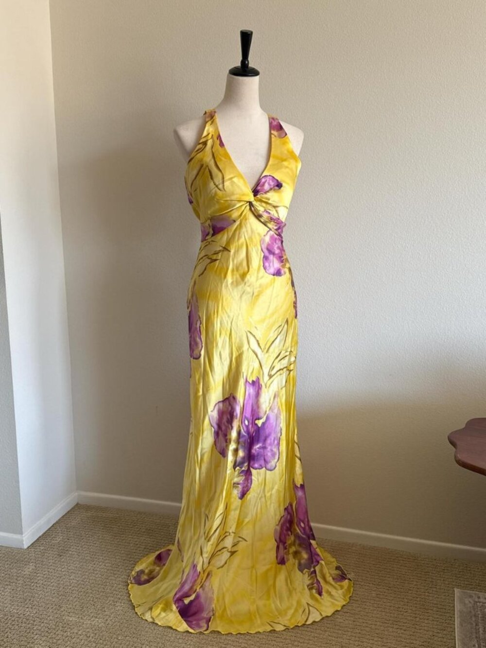 Cache Vintage Yellow Purple Floral Cutout Maxi Dress Size 10 - Picture 1 of 4